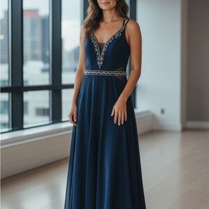 Chic Blue Embellished Gown